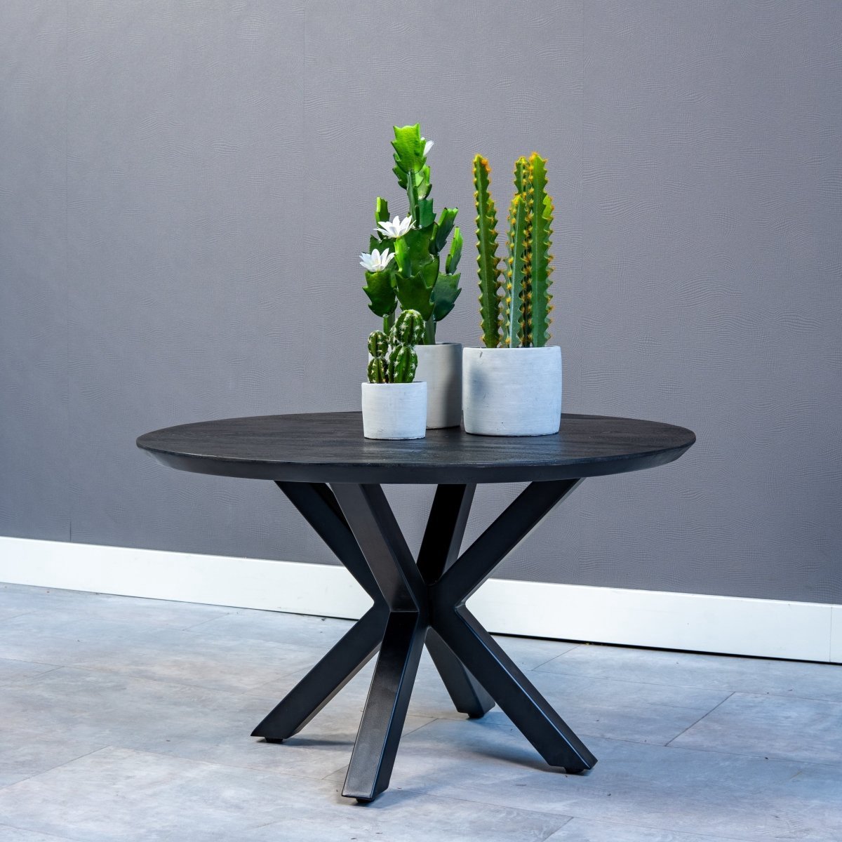 Mangohouten Salontafel Vicenza Black 70 cm Mahom Industrieel - Kleine tafel van Mangohout & Metaal - Industriële Huiskamertafel