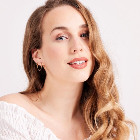 Lucardi - Boucles d'oreilles double plaqué or pour femme avec zircone - Boucles d'oreilles d'oreilles - Cadeau - Argent véritable -
