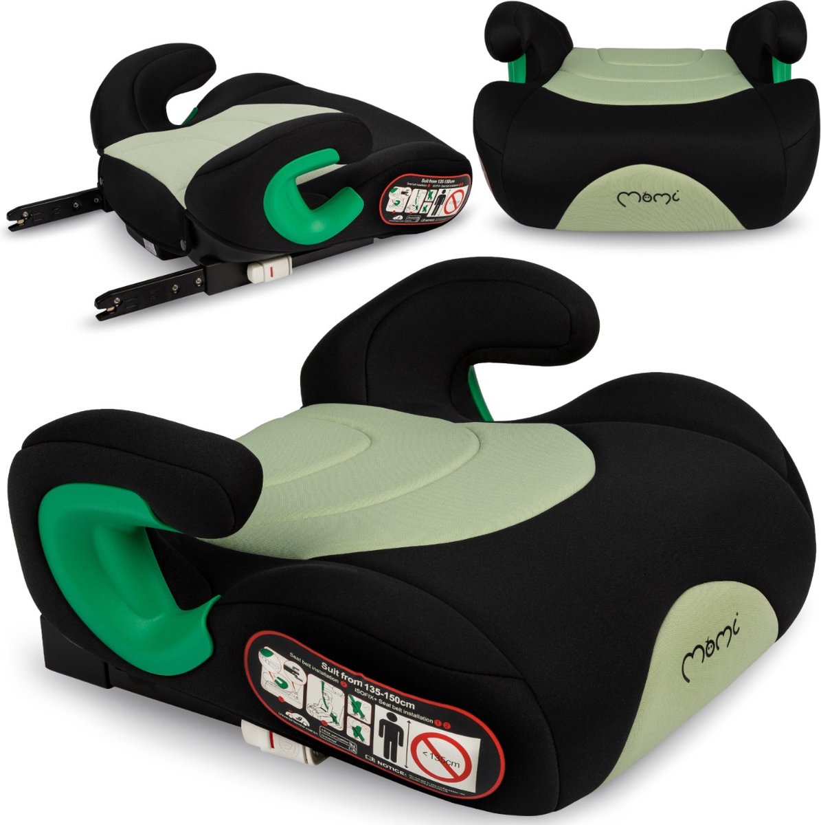 MoMi VENKO Boosterzitje met ISOFIX - Autostoelverhoger 135-150 cm - UN R129 - Tot 36 kg - Groente