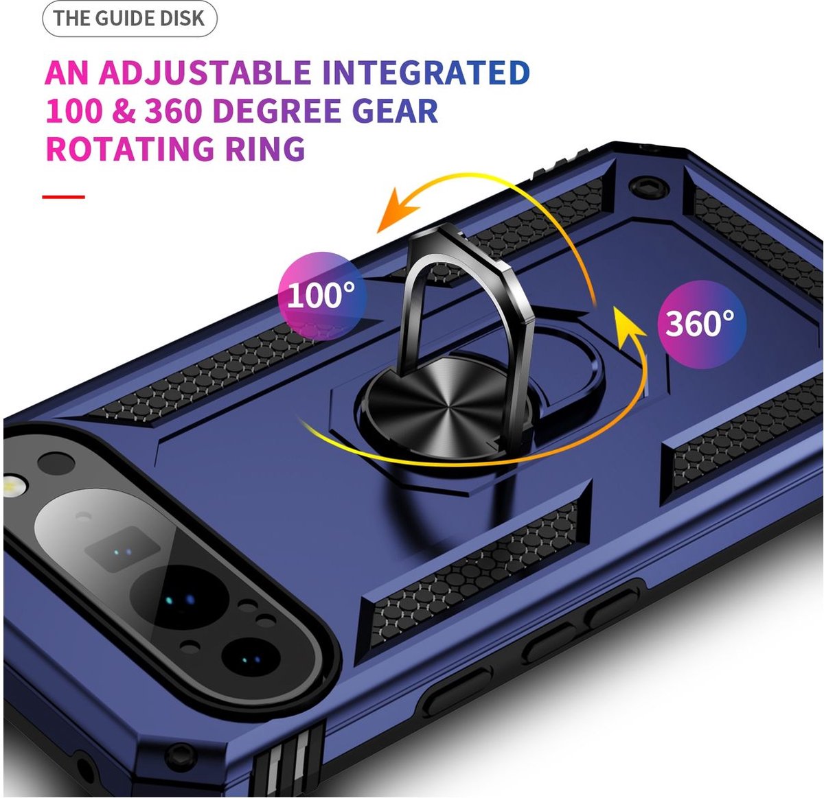 Mobigear Hoesje geschikt voor Google Pixel 9 Pro XL Telefoonhoesje Hardcase | Mobigear Armor Ring Backcover Shockproof met Ringhouder | Schokbestendig Pixel 9 Pro XL Telefoonhoesje | Anti Shock Proof - Blauw