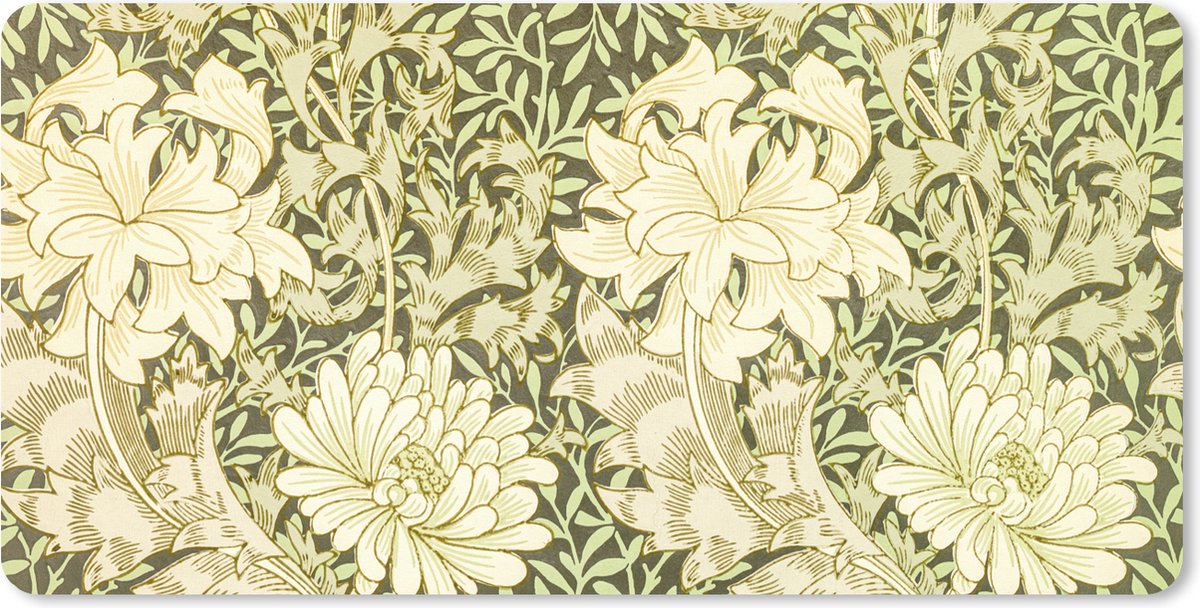 Muismat XXL 80x40 cm - Bureau onderlegger - Bureau mat Rozen - Bloemen - Groen - William Morris - Bureaumat - Gaming mousepad xl - Bureaulegger groot - Computer deskmat