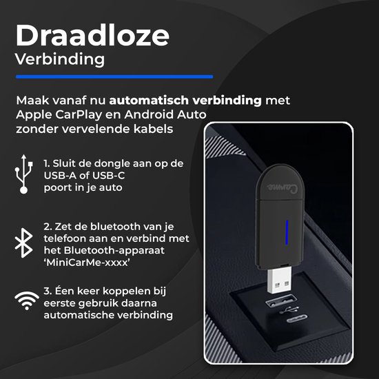 CarMe Mini 2-in-1 CarPlay Dongle - USB-A & USB-C - Draadloos CarPlay & Android Auto - Android Auto Dongle - Zwart