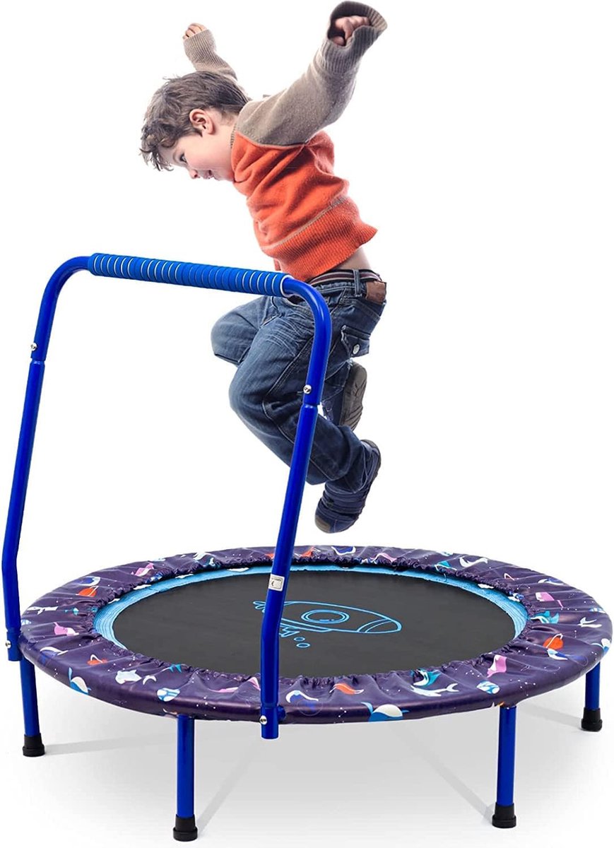 Veilige en Opvouwbare Kindertrampoline met Inklapbare Bungee Rebounder en Verstelbare Handgreep