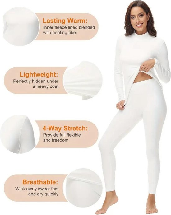 Livano Vêtements thermiques Femme - Pantalon thermique - Ensemble thermique - Leggings thermiques - Hiver - Chemise thermique - Blanc ivoire - S