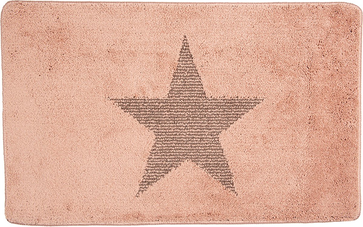 Badmat 78x48x1 cm Roze Polyester Ster