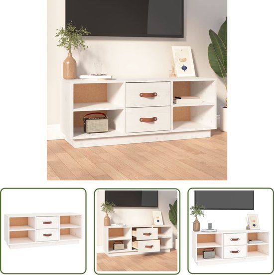 The Living Store Meuble téléviseur Bois de pin - Meuble TV - 100x34x40 cm - Wit