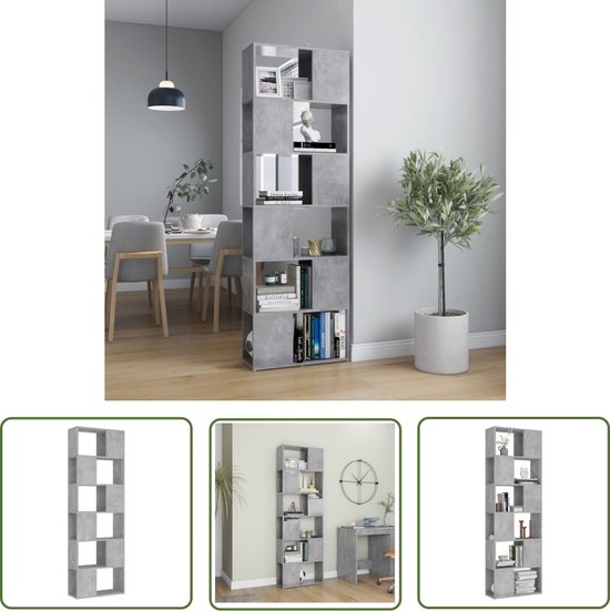 vidaXL Boekenkast/Kamerscherm 80x24x192 cm Spaanplaat Betongrijs Kamerverdeler