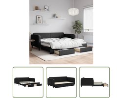 vidaXL Sofa Bed - Slaapbank - Slaapbank met onderschuifbed en lades 100x200 cm stof zwart - Tweepersoonsbed - Boxspring - Meubels