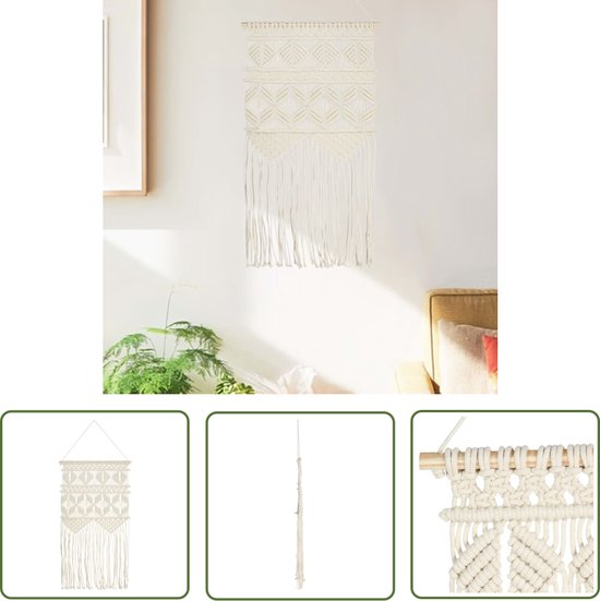 The Living Store Support mural en macramé - Katoen - 40 x 80 cm - Bohème