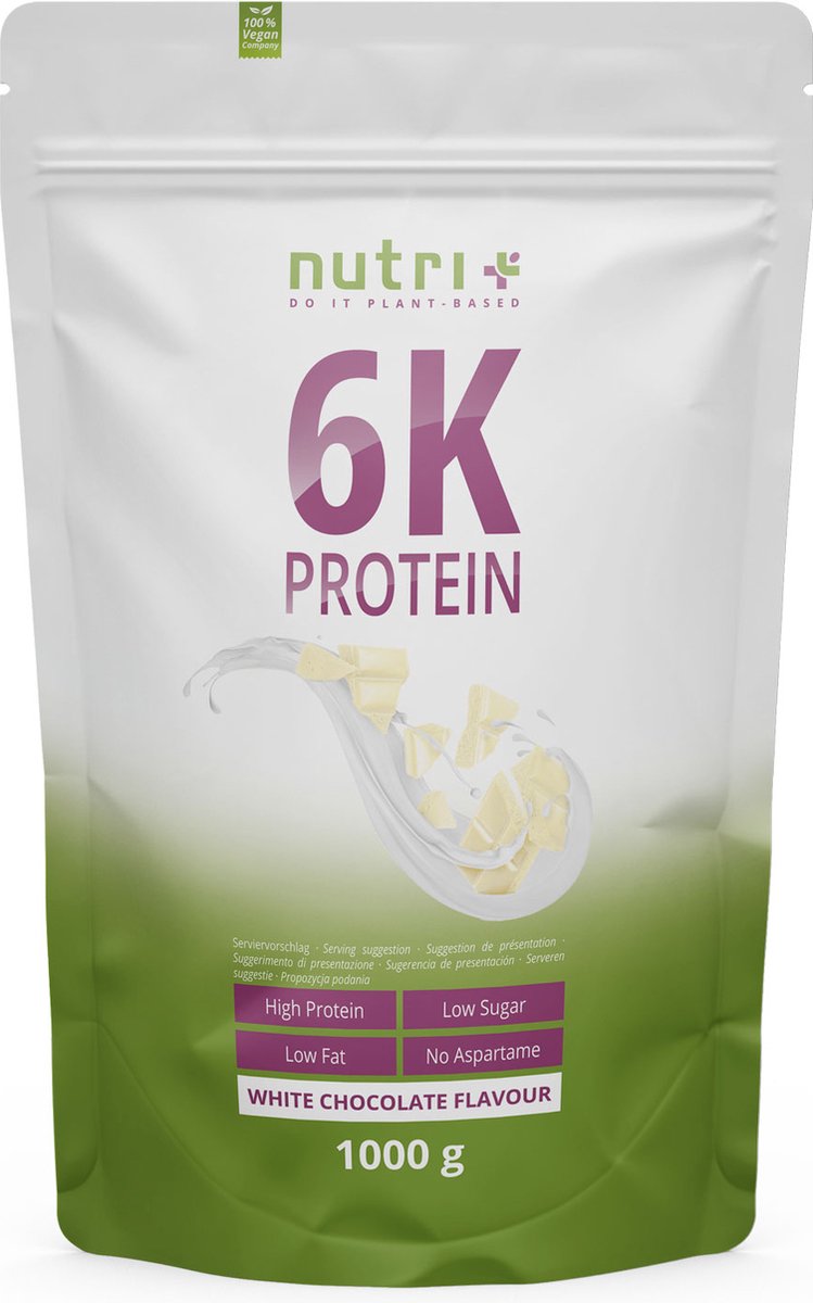 Goedkoopste nutri 6K Protein - Eiwitpoeder White Chocolate - Veganistisch proteïne poeder - met eiwitten uit zes plantaardige grondstoffen - Eiwit Shake - 1000 g