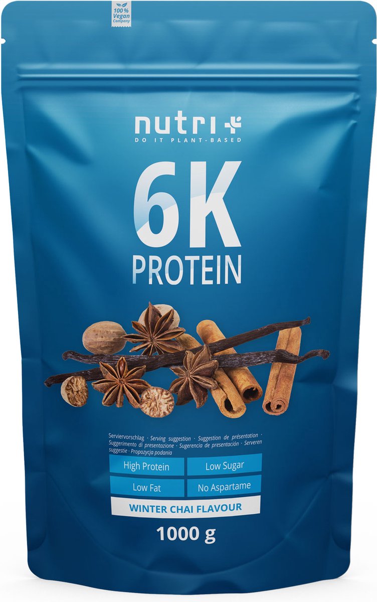 Goedkoopste nutri 6K Protein - Eiwitpoeder Winter Chai - Veganistisch proteïne poeder - met eiwitten uit zes plantaardige grondstoffen - Eiwit Shake - 1000 g