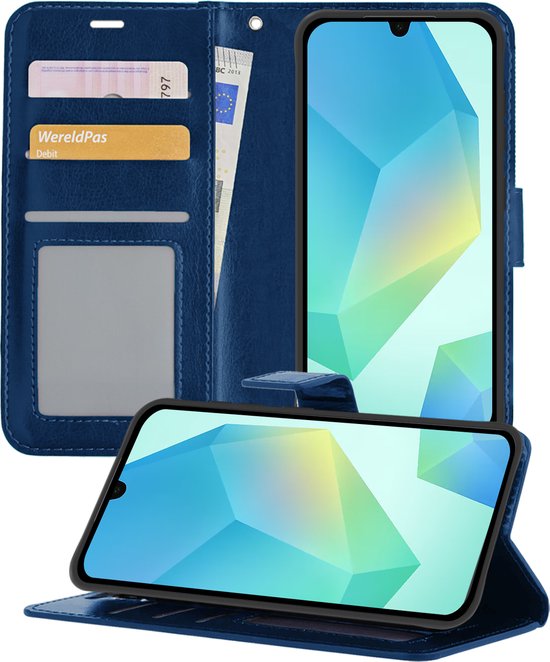 Hoesje Geschikt voor Samsung A16 Hoesje Book Case Hoes Portemonnee Cover Walletcase - Hoes Geschikt voor Samsung Galaxy A16 Hoes Bookcase Hoesje - Donkerblauw
