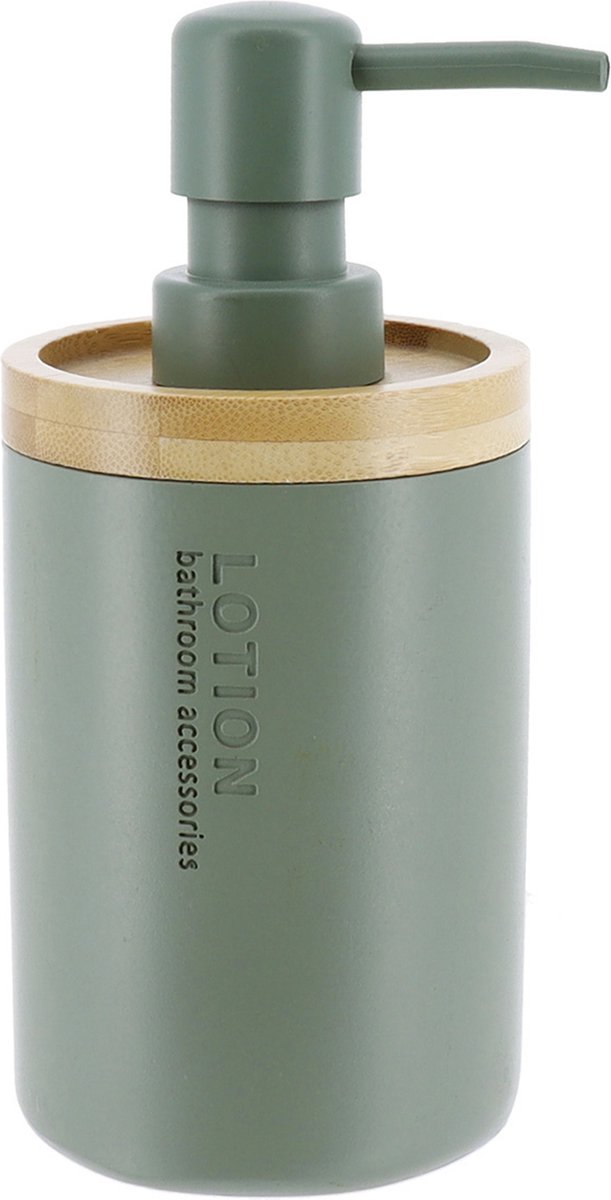 Tendance Zeeppompje 102 series - groen - bamboe rand - PS - D7,5 x H17 cm - vrijstaand - zeepdispenser - 230 ml