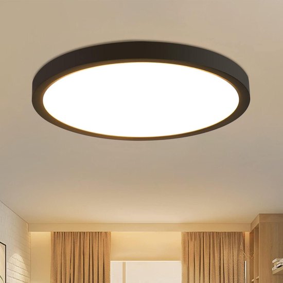EGLO Lezuza Led-plafondlamp, ronde plafondlamp, slaapkamer, platte opbouwlamp, staal en kunststof in wit en messing, warmwit, diameter 43 cm
