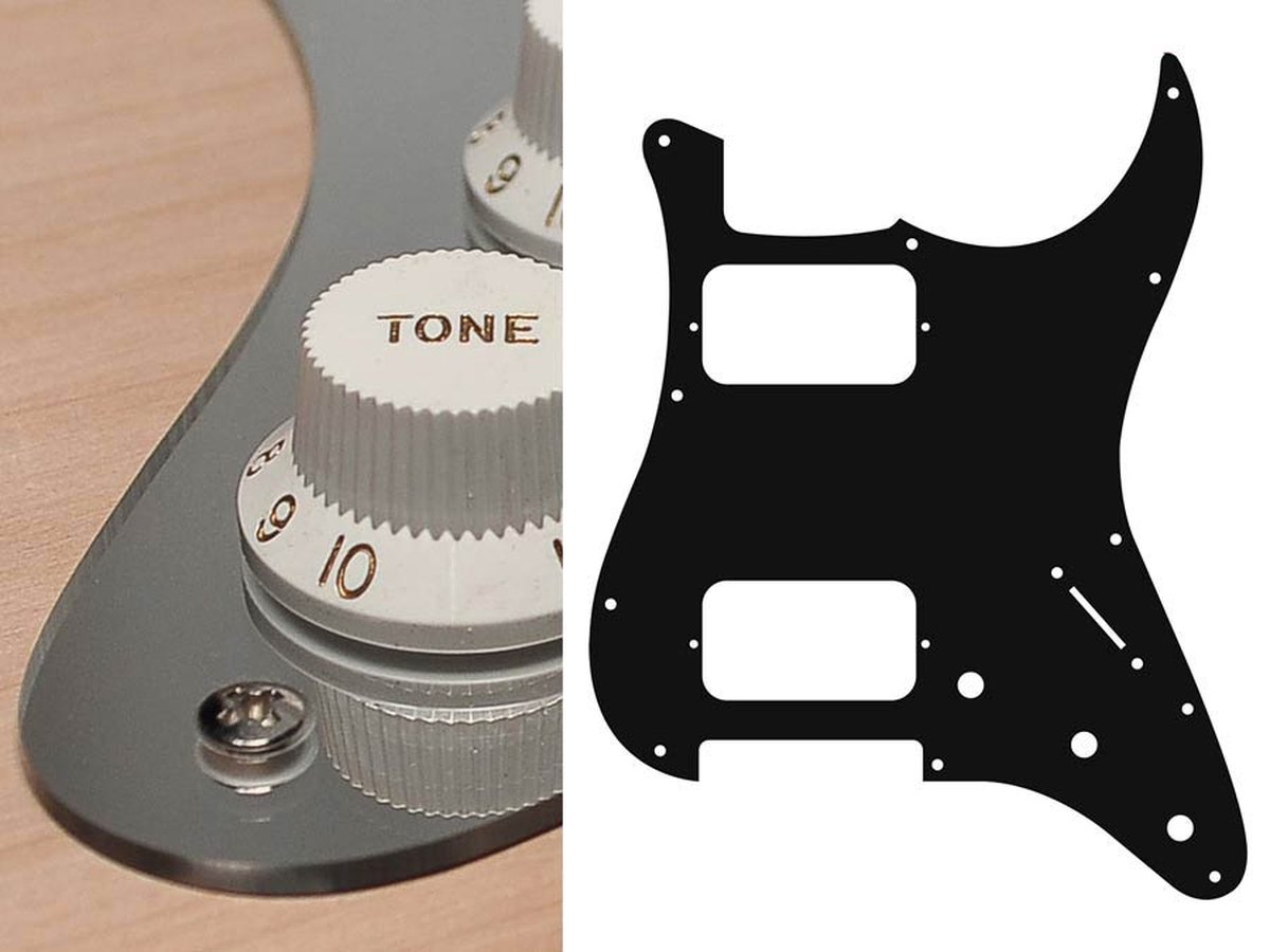 Boston ST-233-MC pickguard, Stallion, HH, 3 pot holes, 3-5 switch, 2 ply, mirror chrome