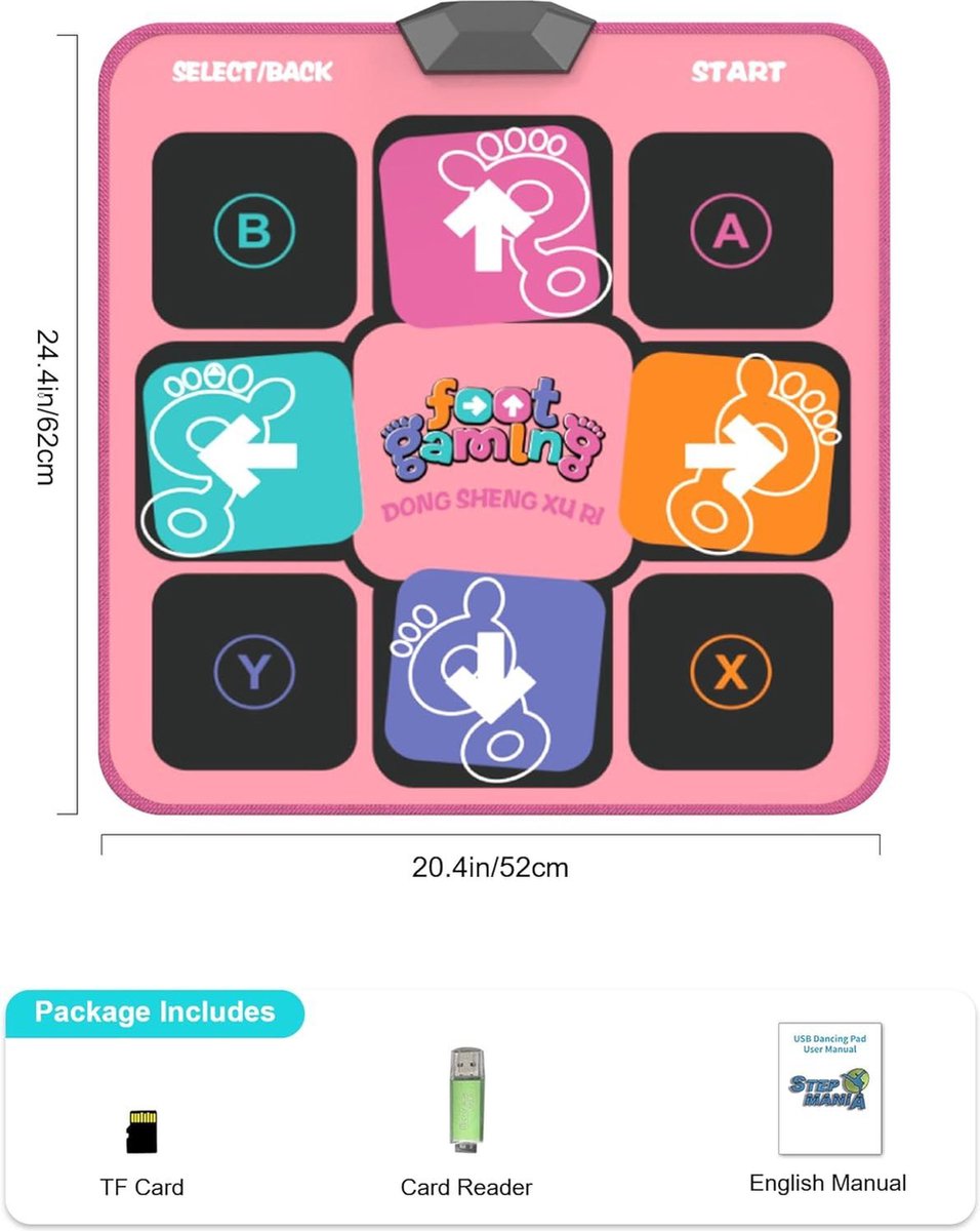 Tapis De Danse TV – Plug And Play – Antidérapant – 50 Chansons – Cadeau Fille Garçon Adulte – Rose