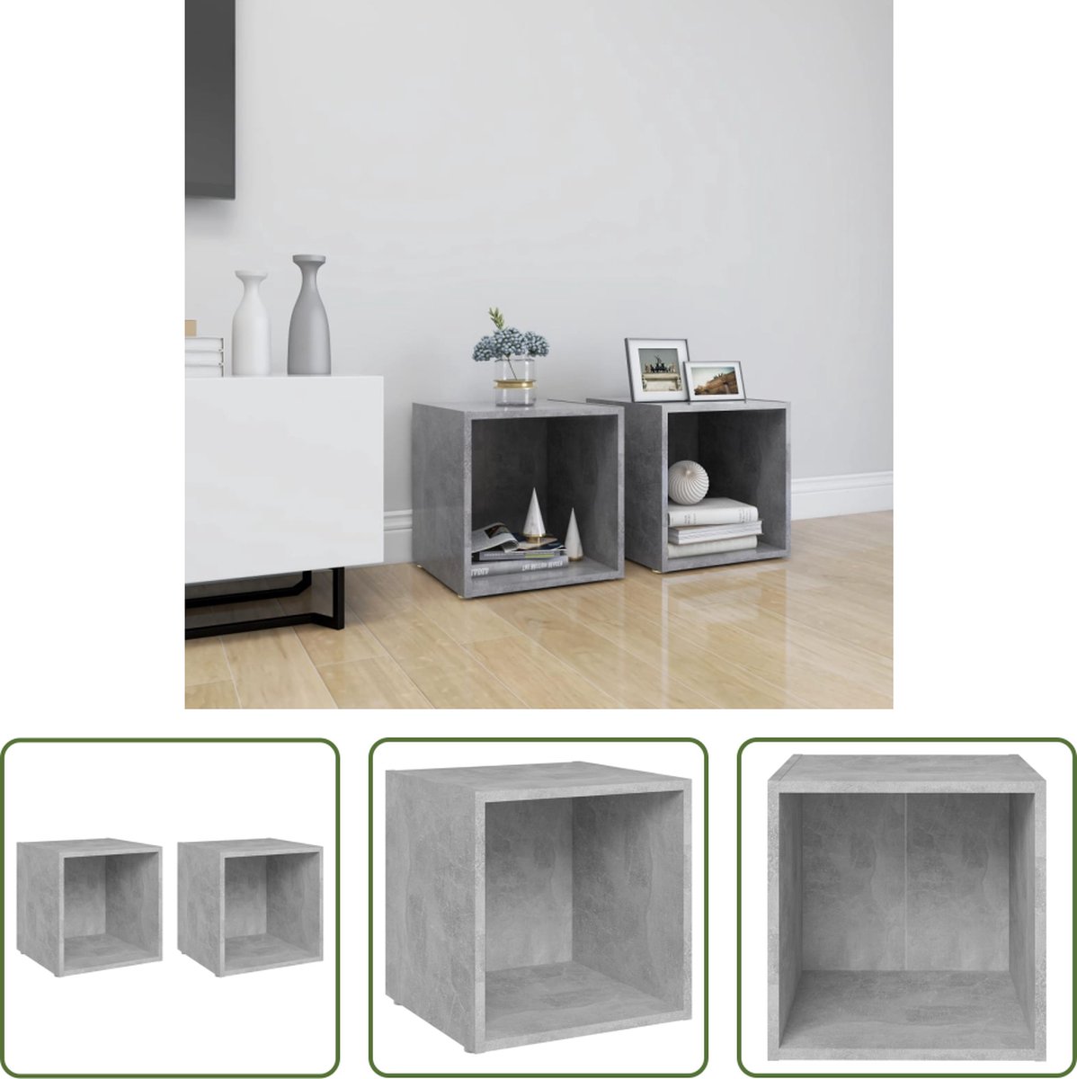 The Living Store TV-meubel - Staande televisiekasten - Stereokasten - Afmeting- 37 x 35 x 37 cm - Kleur- Betongrijs - Materiaal- Spaanplaat