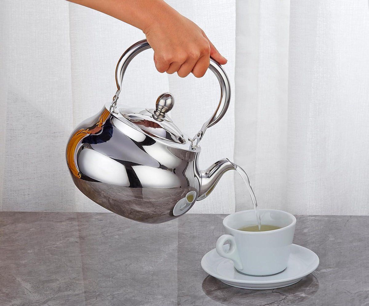 Arabische theepot van roestvrij staal, inductie-theepot met geïntegreerd filter en echte, traditionele handgreep, gegraveerd model met klassiek Arabisch design, 60 g