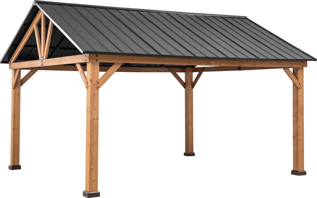 Gazebo luxe tuinpaviljoen overkapping in cedarwood met hardtop dak in antraciet 465 x 404cm
