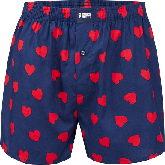 Happy Shorts Wijde Boxershort Heren Met Rode Hartjes - Losse boxershort - Maat L