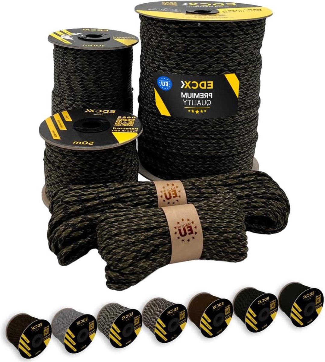Paracord 4mm Military Colors Camping Survival Outdoor Crafting DIY 100% Nylon Rope Tactical Cord 550 Type III Veteran 50 m