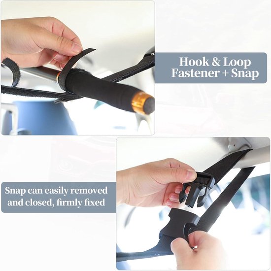 2 Pack Adjustable Vehicle Fishing Rod Holder - Easy Install Fishing Rod Rack - Fishing Car Rod Carrier Belt Strap for Long Travel and Fishing - SUV Wagons Van - Black — afbeelding 4