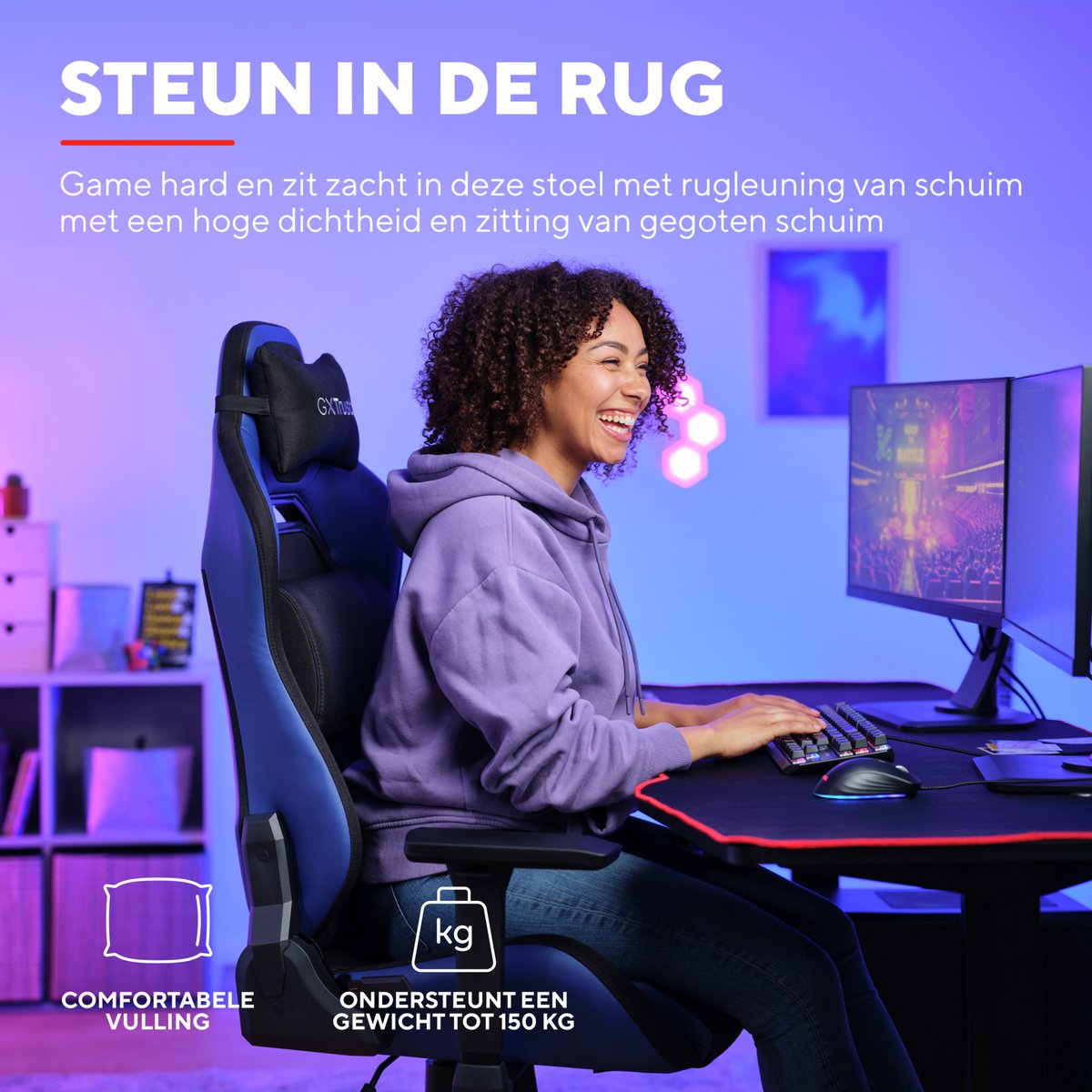 Trust GXT 714B Ruya - Gaming Stoel - Gamingstoel - Bureaustoel - Verstelbaar - Gamestoel - Gaming Chair - Blauw thumbnail 4