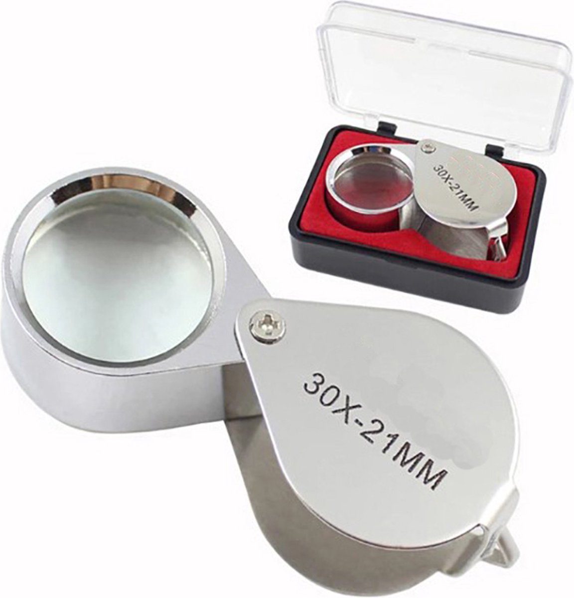 Actie4you® - Juweliersloep - Vergrootglas - Loep - Vergrootglas - 30x21 Vergroting - Met case - Zilver