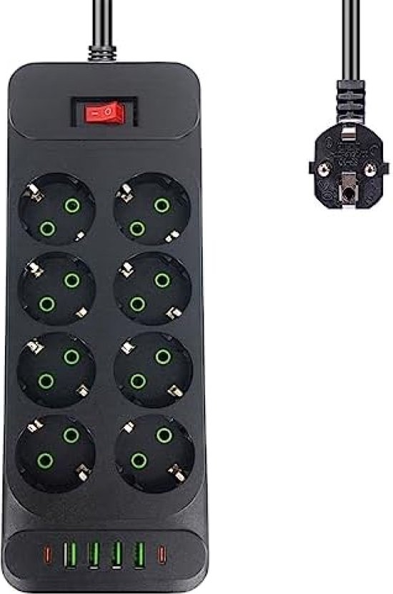 Stekkerkubus zonder kabel, 3-voudig, meervoudig stopcontact met USB C