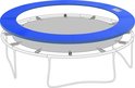 Blauwe trampoline rand met veren, geplaatst op een schematische weergave van een trampoline.