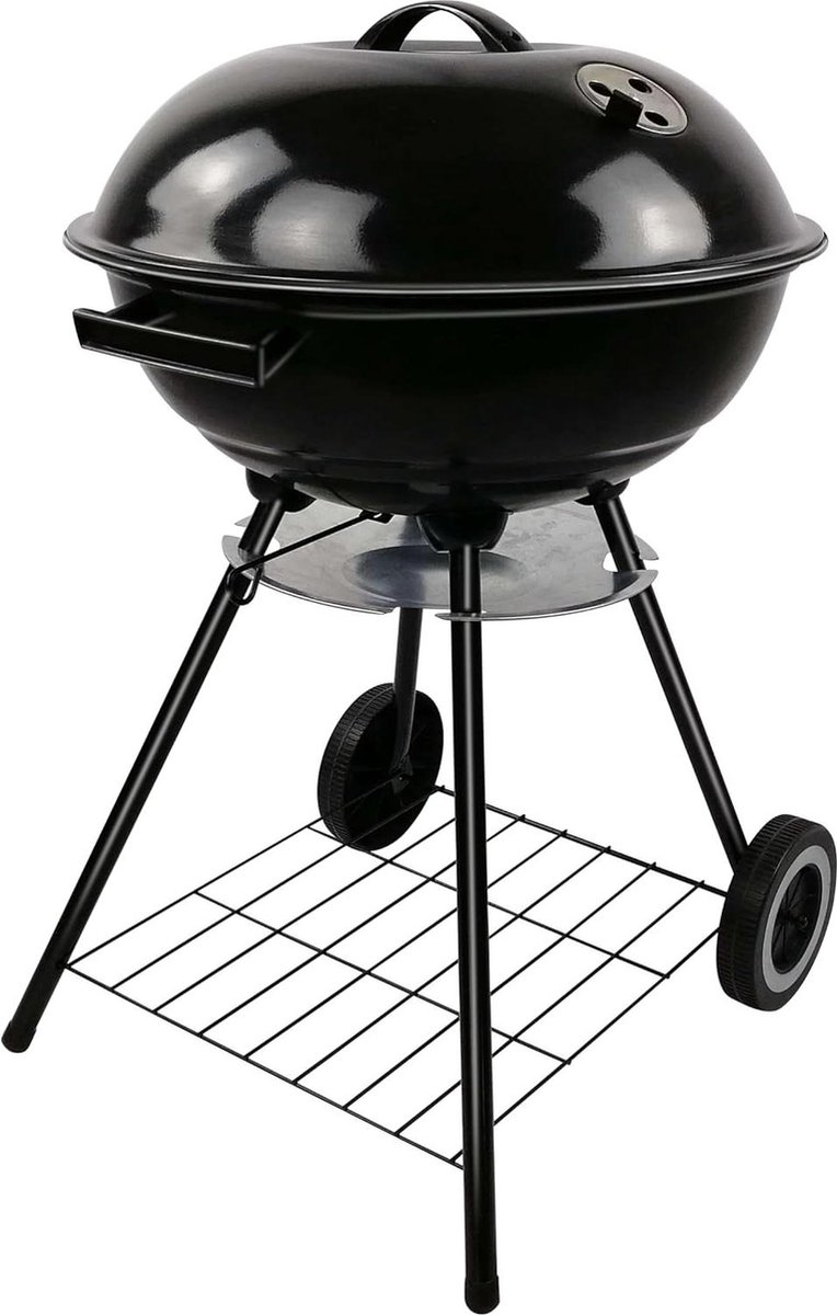 Ronde Kogelbarbecue met Deksel en Wielen - Houtskool BBQ - Opbergrooster