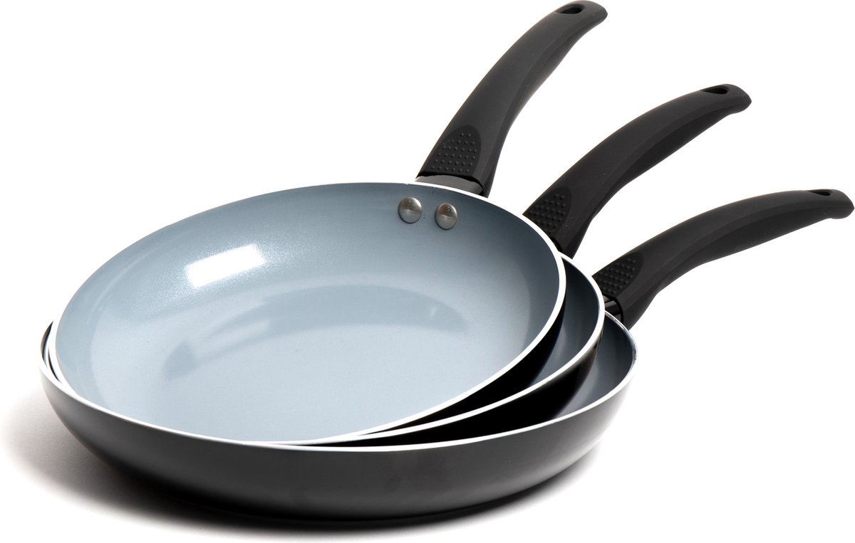 Masterclass 3-delige keramische anti-aanbak Eco koekenpannenset met 3x inductie veilige koekenpannen 24cm 26cm en 28cm