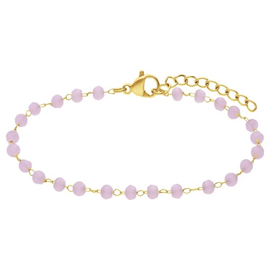 Lucardi - Bracelet femme en acier plaqué or avec quartz rose - Bracelet - Acier - Doré - 20 cm