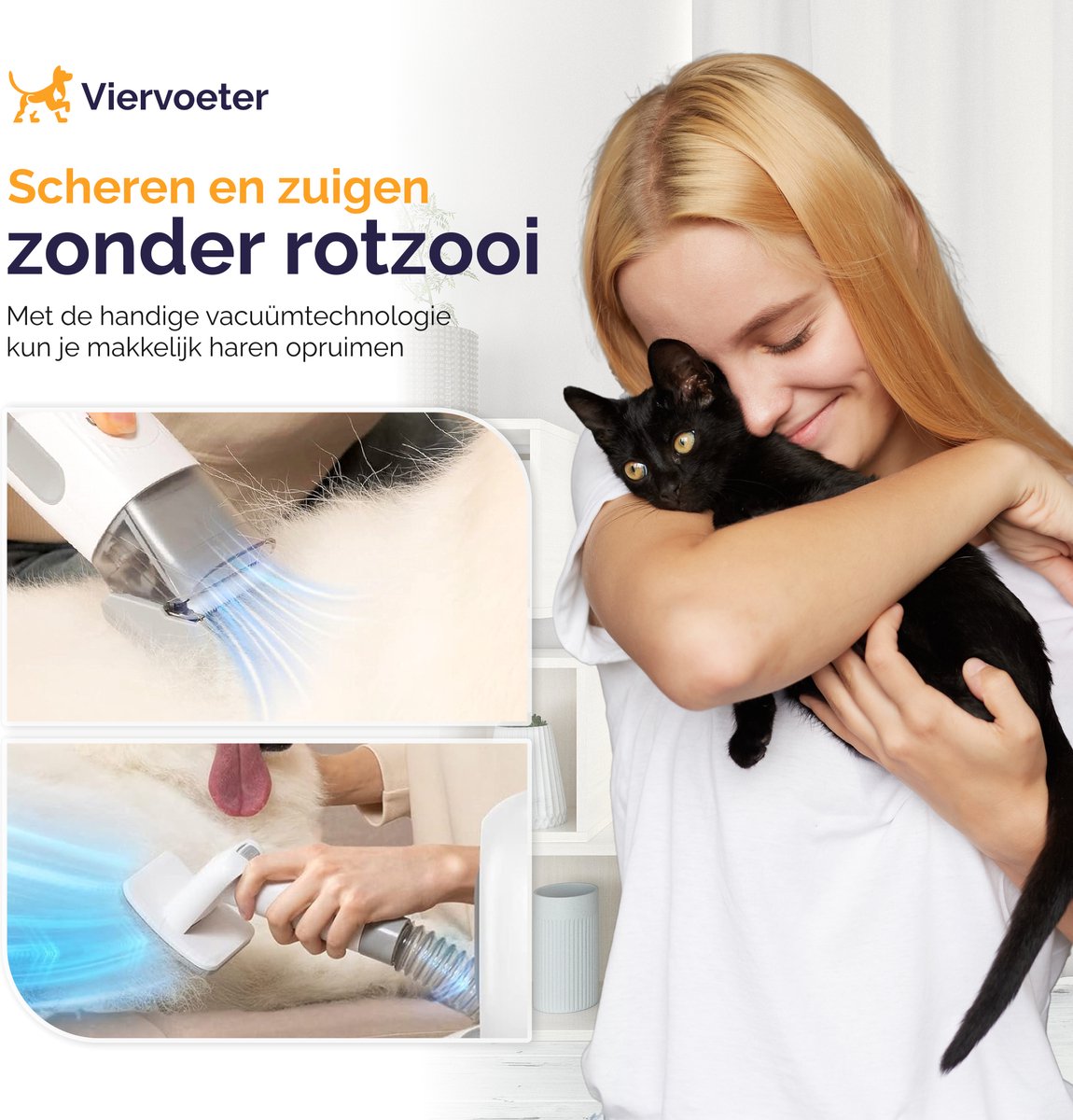 Viervoeter® Professionele 15 Delige Hondentondeuse met stofzuiger - Voor dikke vacht - Zuigen & Trimmen - Verzorginsset - Katten en Honden thumbnail 2