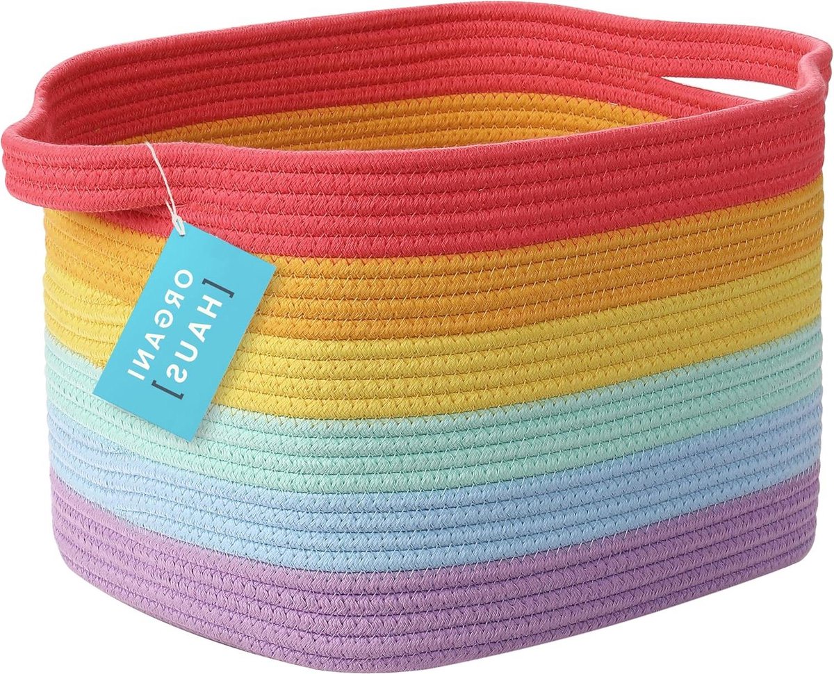 Goedkoopste Tijdschriftenmand met Handgrepen - Decoratieve Mand voor Boeken - Kinderkamermand voor Speelgoed & Babykamer - Rechthoekige Opslagmand voor Handdoeken - Regenboog