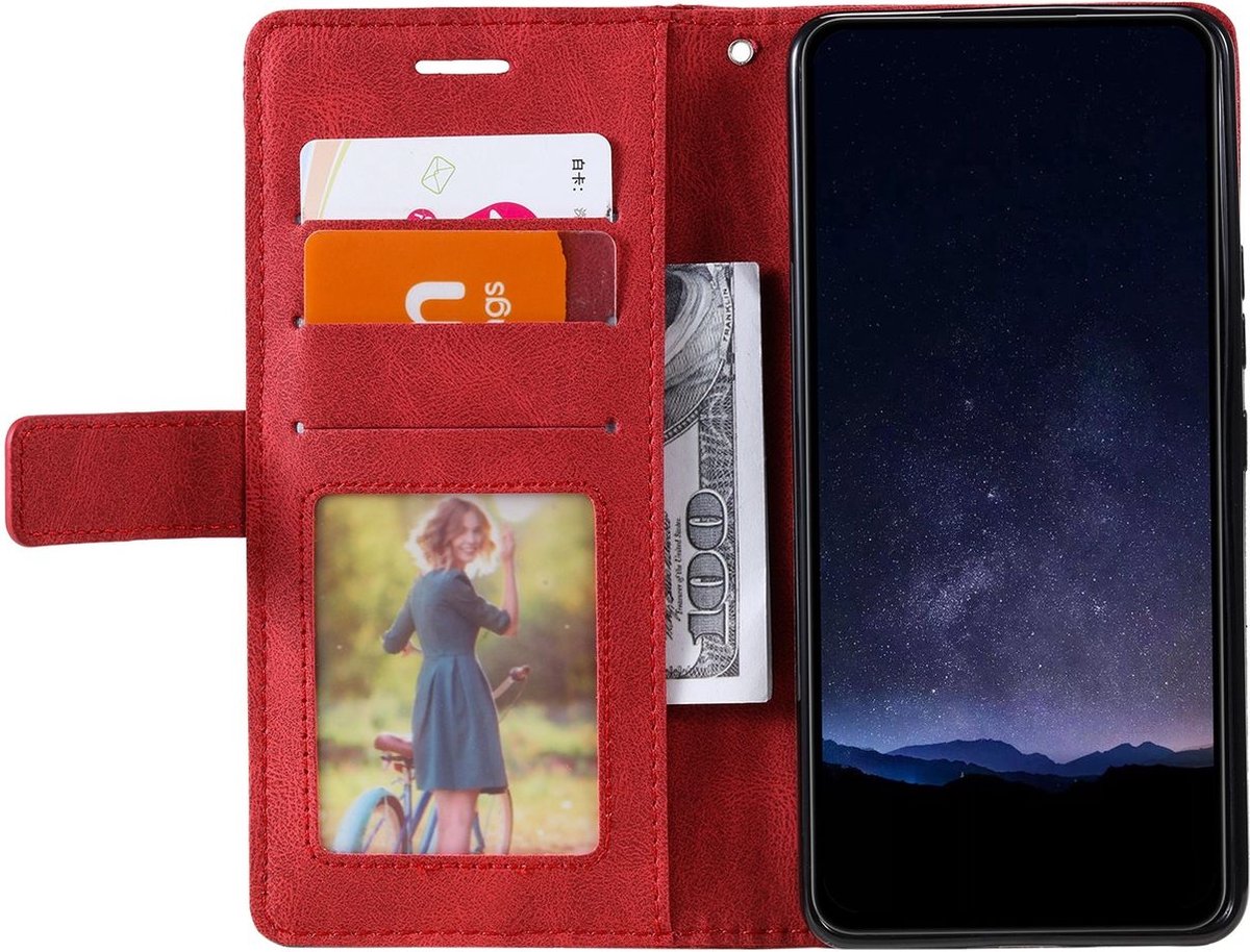 Mobigear Telefoonhoesje geschikt voor Samsung Galaxy Xcover 7 Hoesje | Mobigear Rhombus Bookcase Portemonnee | Pasjeshouder voor 3 Pasjes | Telefoonhoesje voor Pinpas / OV Kaart / Rijbewijs - Rood