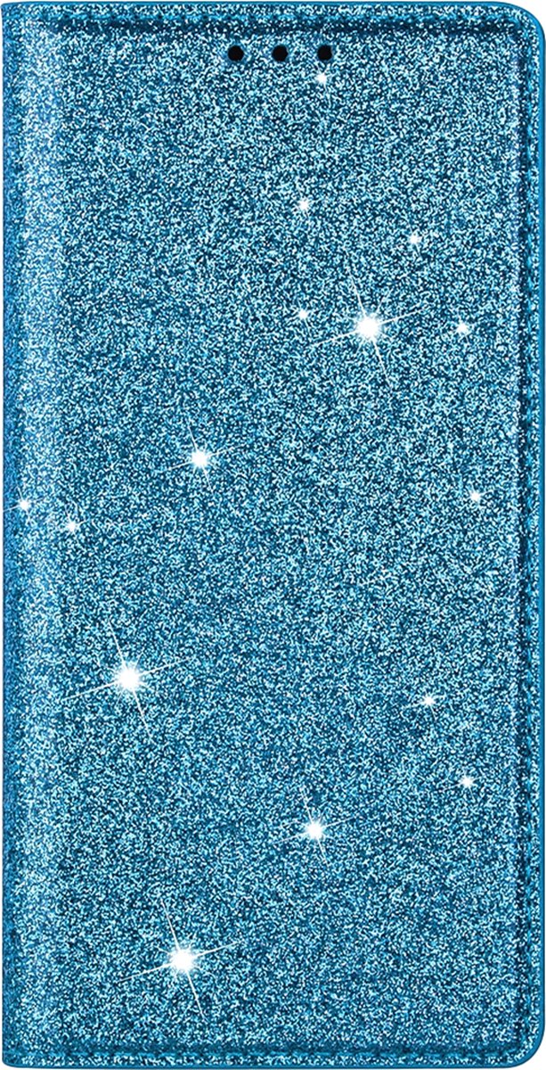 Hoesje geschikt voor iPhone 16 Pro - Bookcase - Pasjeshouder - Portemonnee - Glitter - TPU - Blauw