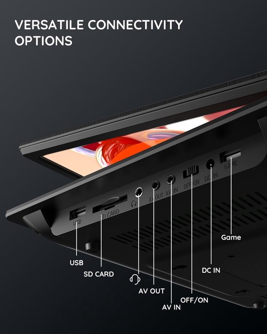 15,7 inch Draagbare dvd-speler met 14,1 inch HD draaibaar scherm, 6 uur oplaadbare batterij, ondersteuning voor Sync TV, USB, SD-kaart en meerdere schijfformaten, dubbele luidspreker van Boifun — afbeelding 4