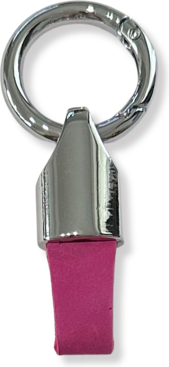 Luxe Sleutelhanger, Leren & Metaal Sleutelhanger, Kunstleer, Zilver - Roze