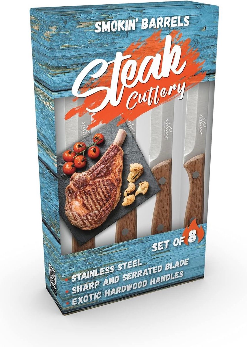 Bestek set van 8 met exotische hardhouten handgrepen voor smokin' vaten steak