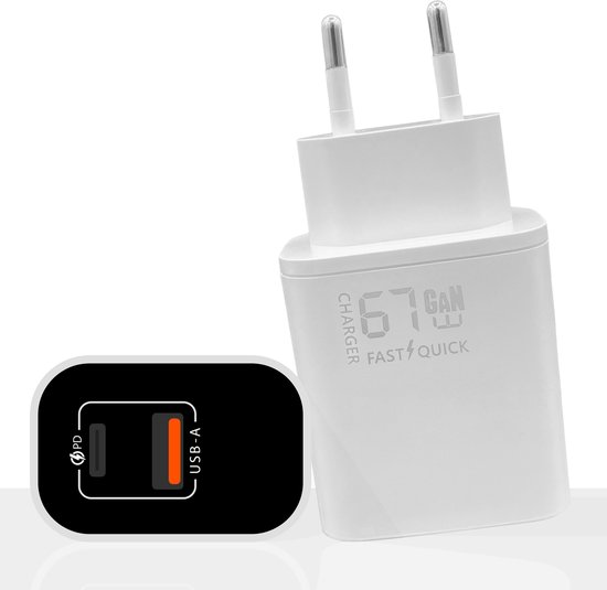67W USB-C en USB-A oplader 2 poorte...