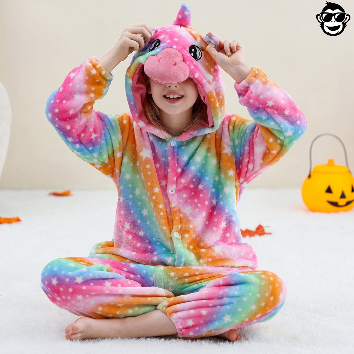 BoefieBoef Dieren Onesie Verkleedpak Kinderen 10-14 jaar – Carnaval Kostuum Pyjama - Maat 140-160 – Dierenpak voor Jongens en Meisjes – Feest, Carnaval Verkleedkleding - Kerst, Sinterklaas of Verjaardag Cadeau - Eenhoorn Regenboog — afbeelding 8