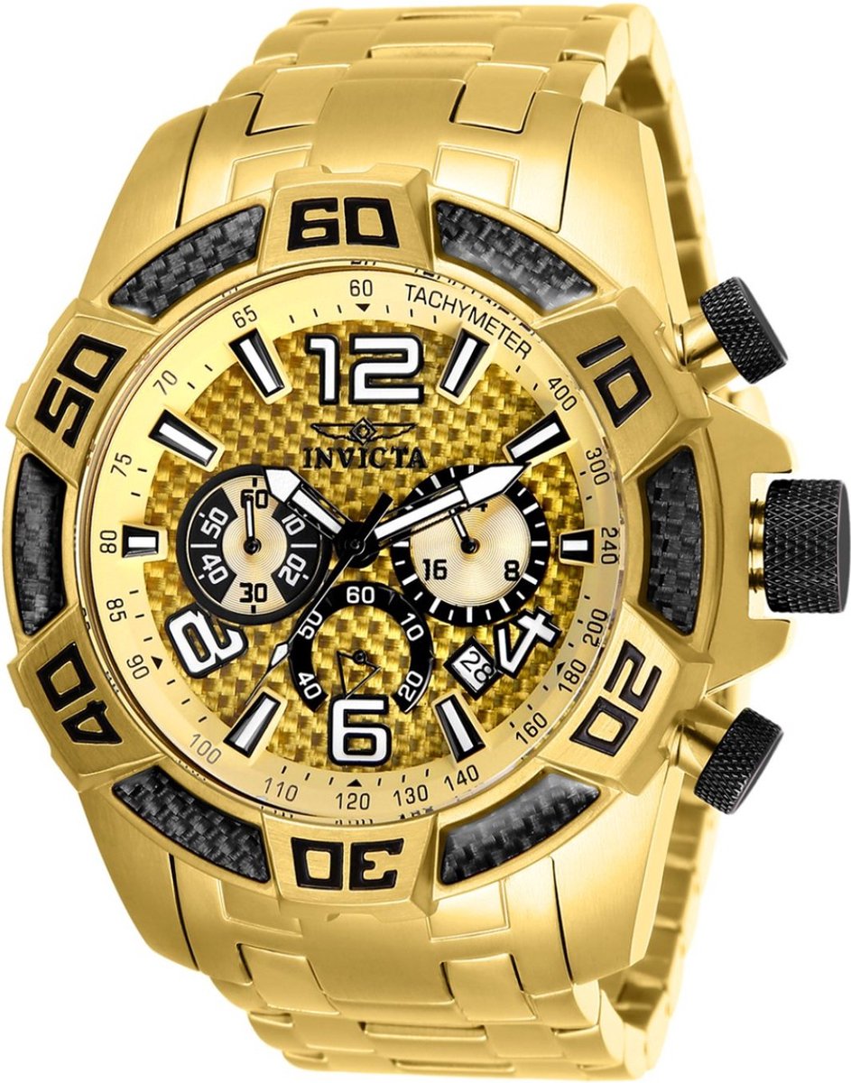 Invicta Pro Diver - SCUBA 25854 Heren Horloge - Waterdicht - Analoog - Quartz Uurwerk - Roestvrij Staal met gouden Wijzerplaat - 50mm