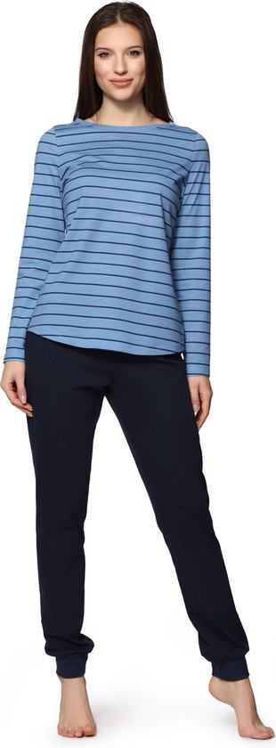 Bellivalini Dames Pyjama - Lange mouwen - Lange broek - Katoen - BLV-BLV50-166-PJ - Oceaan Marine - XXL