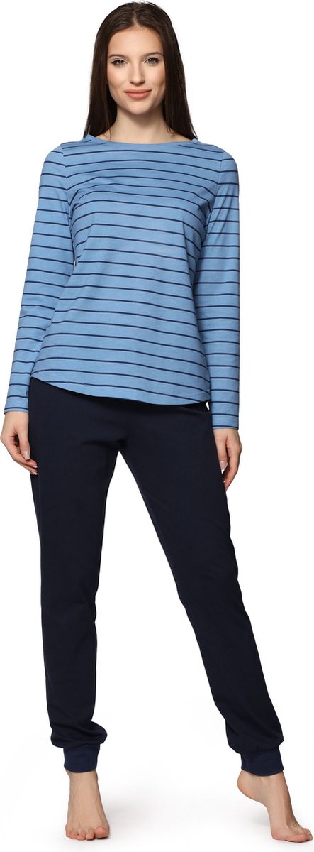 Bellivalini Dames Pyjama - Lange mouwen - Lange broek - Katoen - BLV-BLV50-166-PJ - Oceaan Marine - XXL