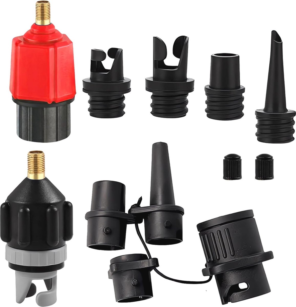 Ventieladapter voor opblaasbare boten en SUP, 2 peddelpompadapters met 9 mondstukken