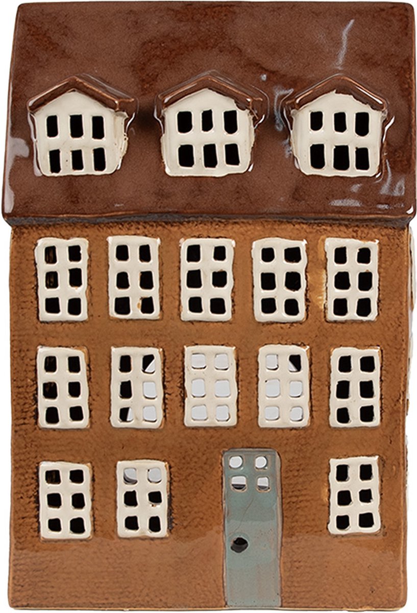 Waxinelichthouder Huis 17x11x24 cm Bruin Keramiek
