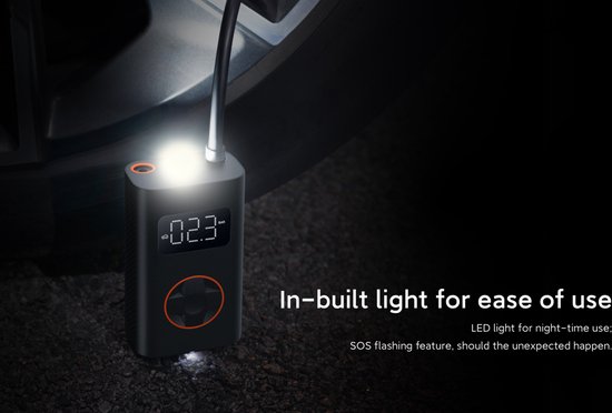 QICYCLE N2 Elektrische fietspomp, mini-compressor, eenvoudige pomp, draagbare luchtcompressor, (2,0 Ah, 14,8 Wh accu, autostop, 150 psi, 10,3 bar, led, via USB-C oplaadbaar
