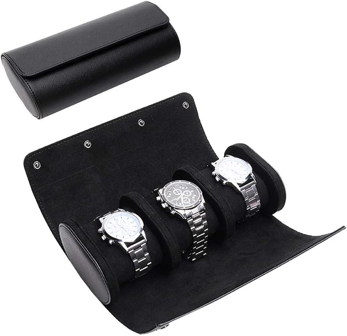 Horlogerol Reiskoffer voor Mannen en Vrouwen - 3 Horloge Opberg- en Organisatorruimtes - Veilige Opbergruimte met Innovatieve Verwijderbare Kussens en Stevige Verdelers voor Thuisopslag, Reizen en Display (Zwart Kruis)