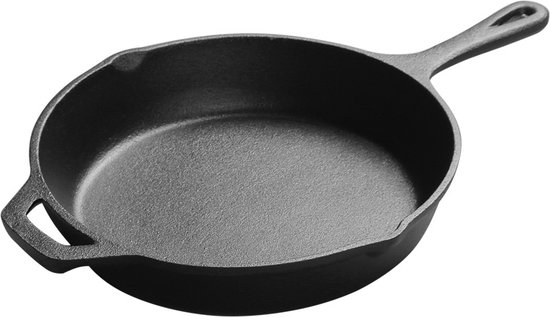 SEPH Gietijzeren koekenpan 30 CM | Gietijzeren Skillet | PFAS vrij | Zware Bodem 2,6 KG | Geschikt voor alle Warmtebronnen en BBQ | Zwart